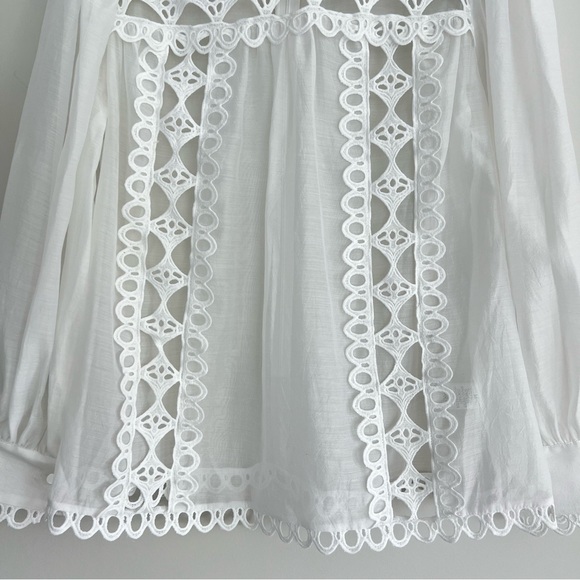 CLOSETTE CHIC NWT White Embroidered Cutout Eyelet Sheer Long Sleeves Blouse Sz M - Picture 5 of 15